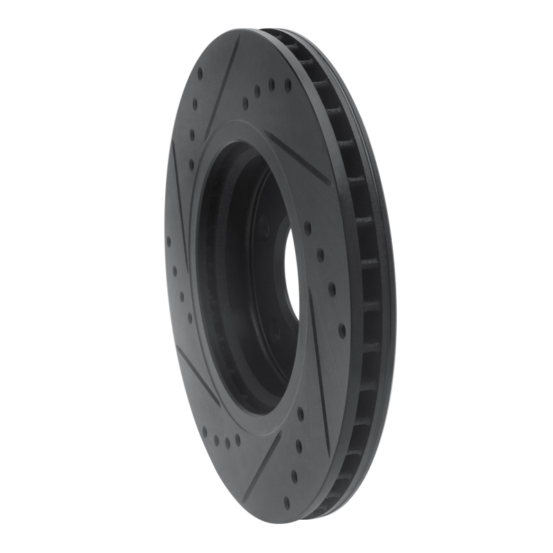 Nissan Rogue Brake Rotor (1) - Front Right - R1 Concepts - Drilled & Slotted - Black - `14-`23